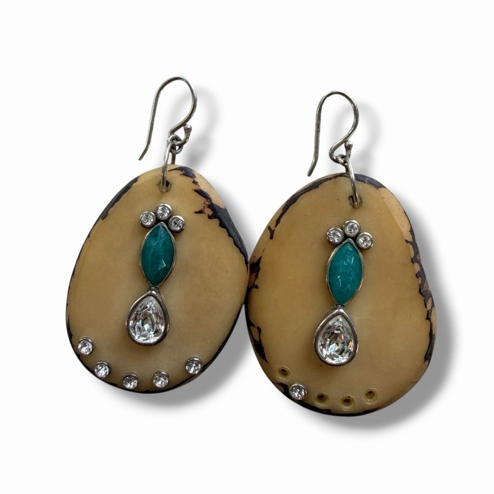Silpada Polished Palms TaguaNut Sterling Silver Turquoise Crystal Dangle Earring